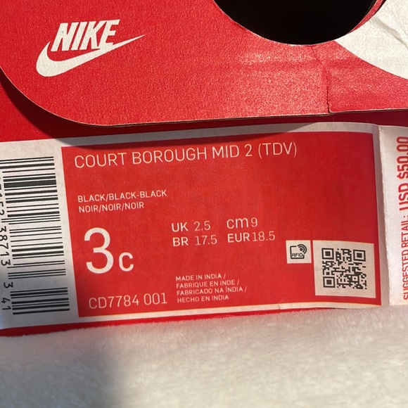 Baby size 3c Nike Court Borough Mid 2 black hi tops - Like new! - Picture 5 of 6